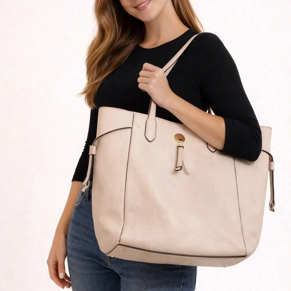 kate spade Beige Leather Tote with Gold Accent